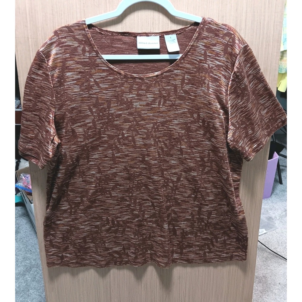 Alfred Dunner Size L Ladies Short Sleeve Casual Shirt‎ Ladies Brown/Rust Color